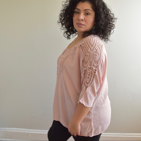 Plus Size Pink Crochet Blouse - Picture 2 of 6